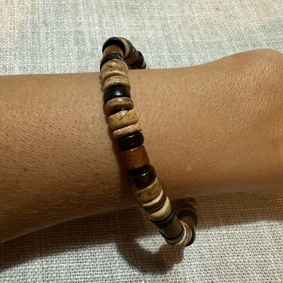 Boho Bohemian Wood Beaded Mens Bracelet - Picture 2 of 4